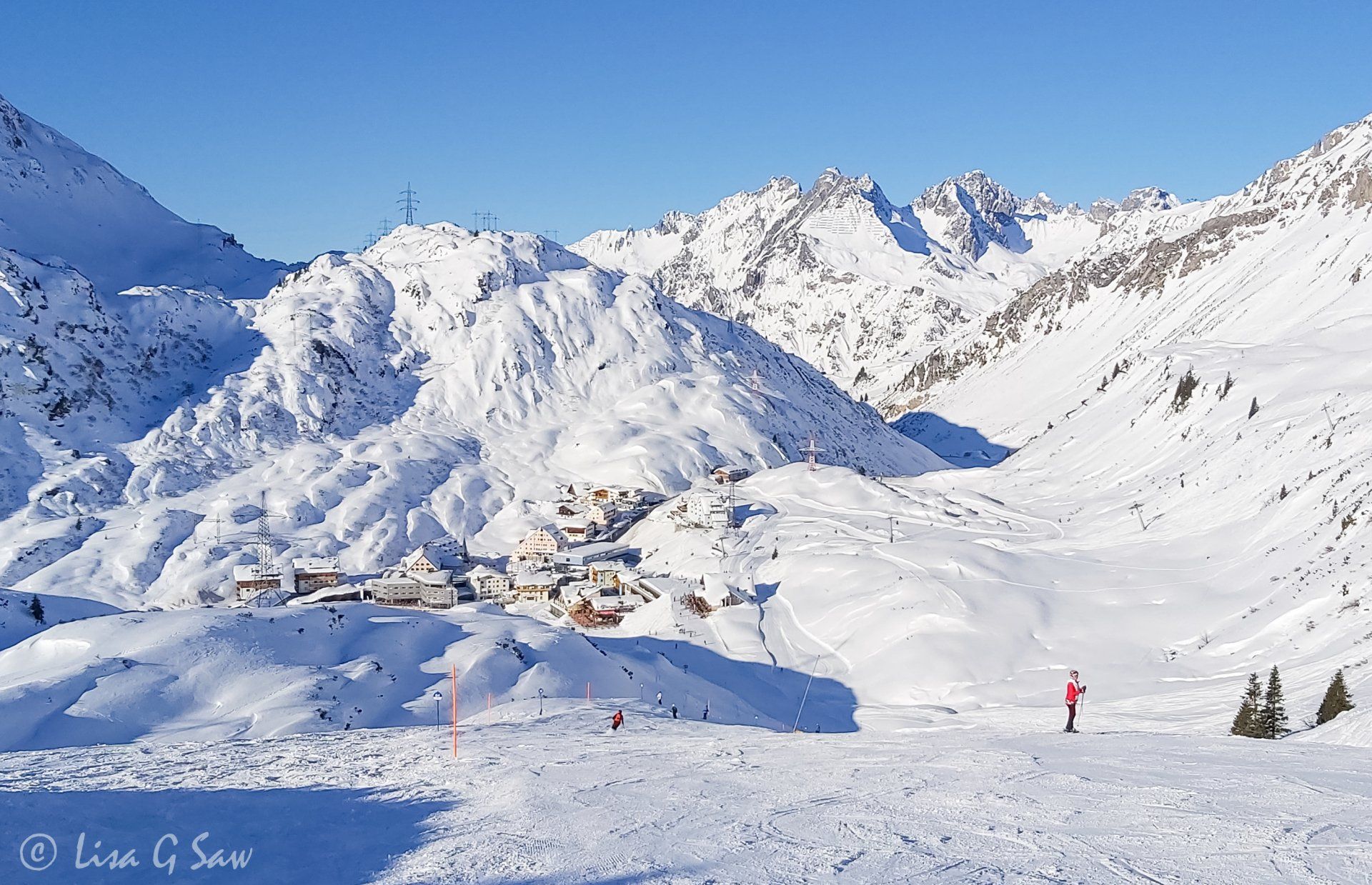 St Christoph nestled below snow covered mountains