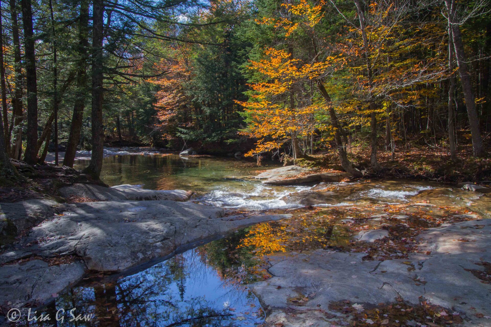 River alongside Basin Cascade Trail in New Hampshire