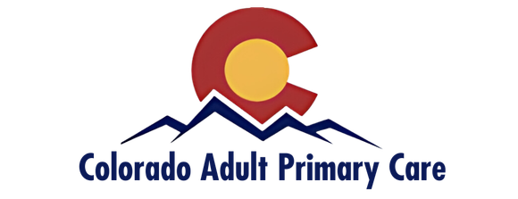 The colored logo for colorado adult primary care shows a mountain and a sun.
