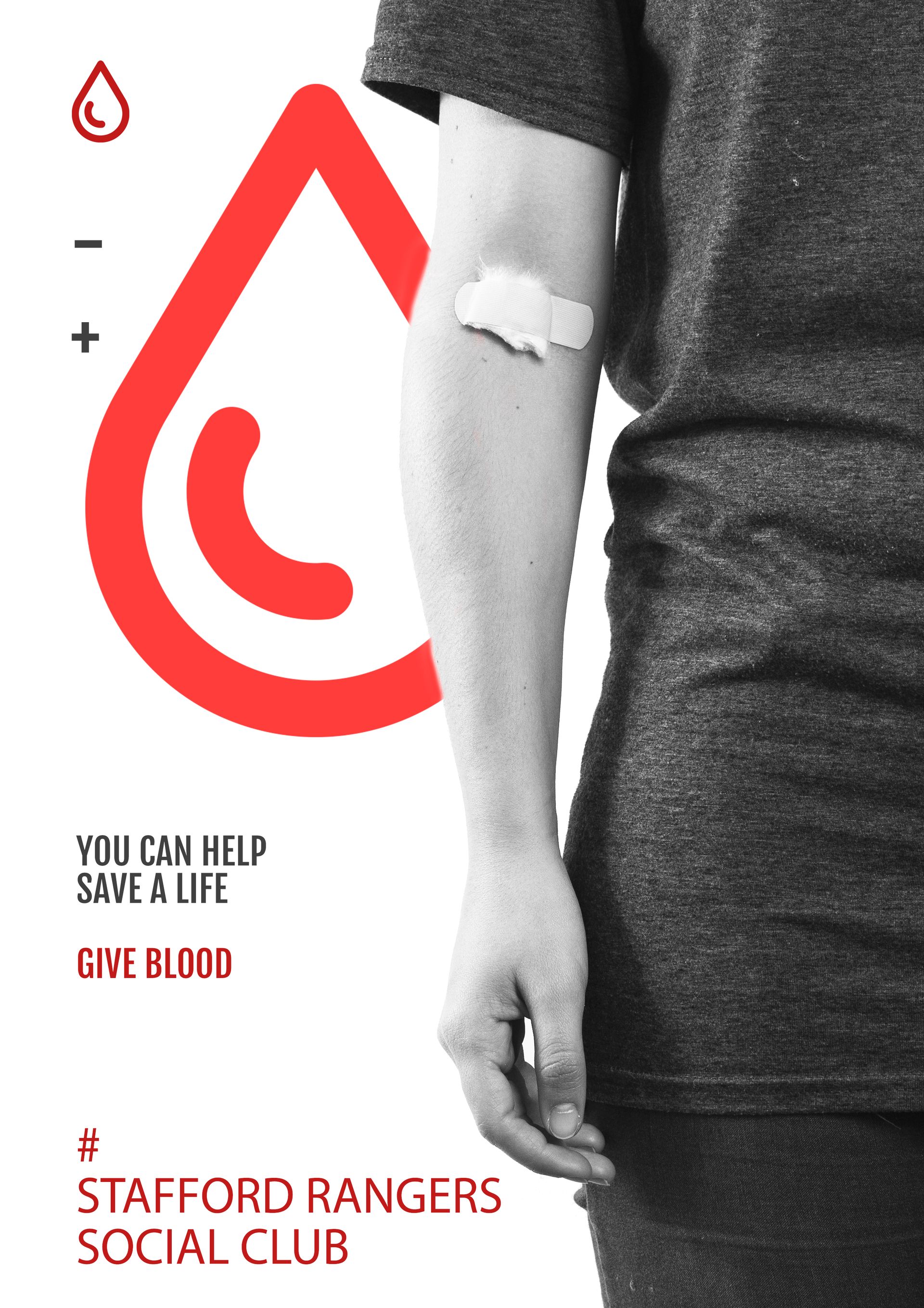 Man with plaster on arm after giving blood.