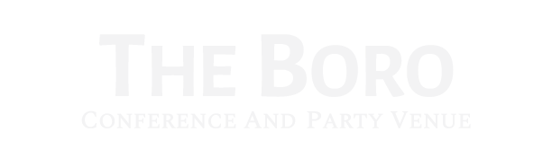 A white logo for the boro conference and party venue on a white background.