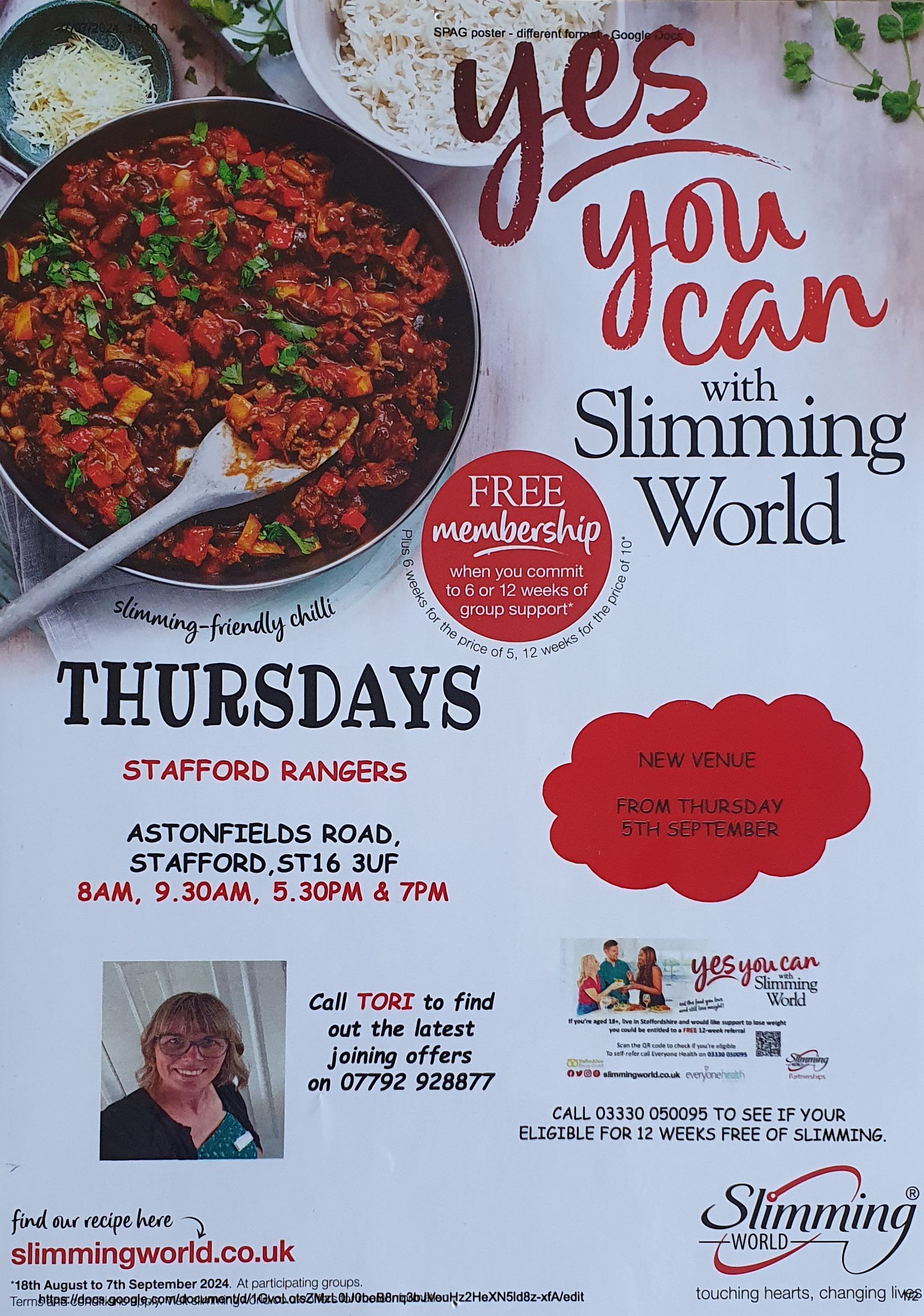A poster for a slimming world event on thursdays