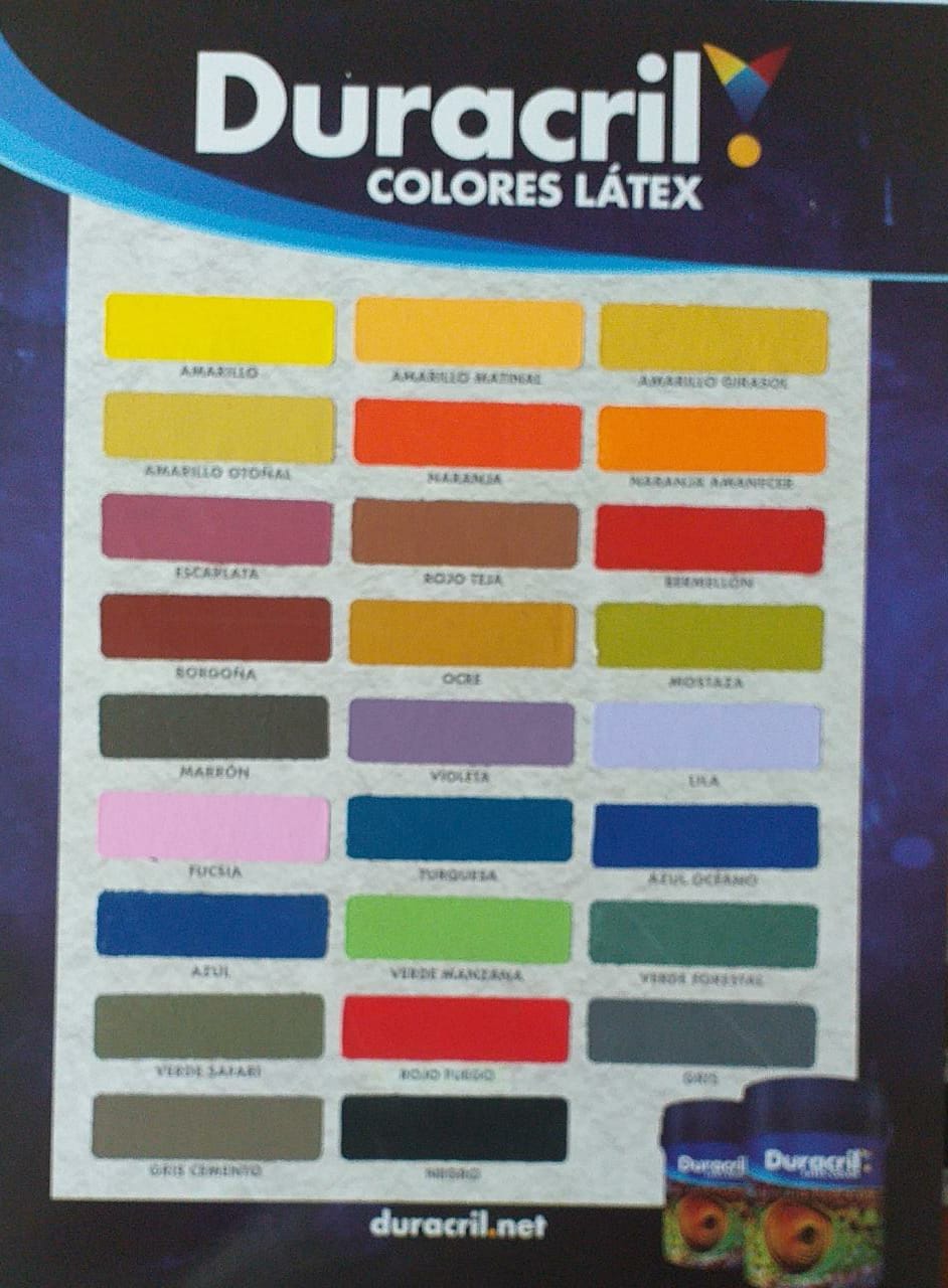 Carta de colores de pintura Duracril con muestras de colores en varios tonos, con la marca del producto