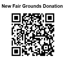 “New Fair Grounds Donation” text above a black-and-white QR code on a white background