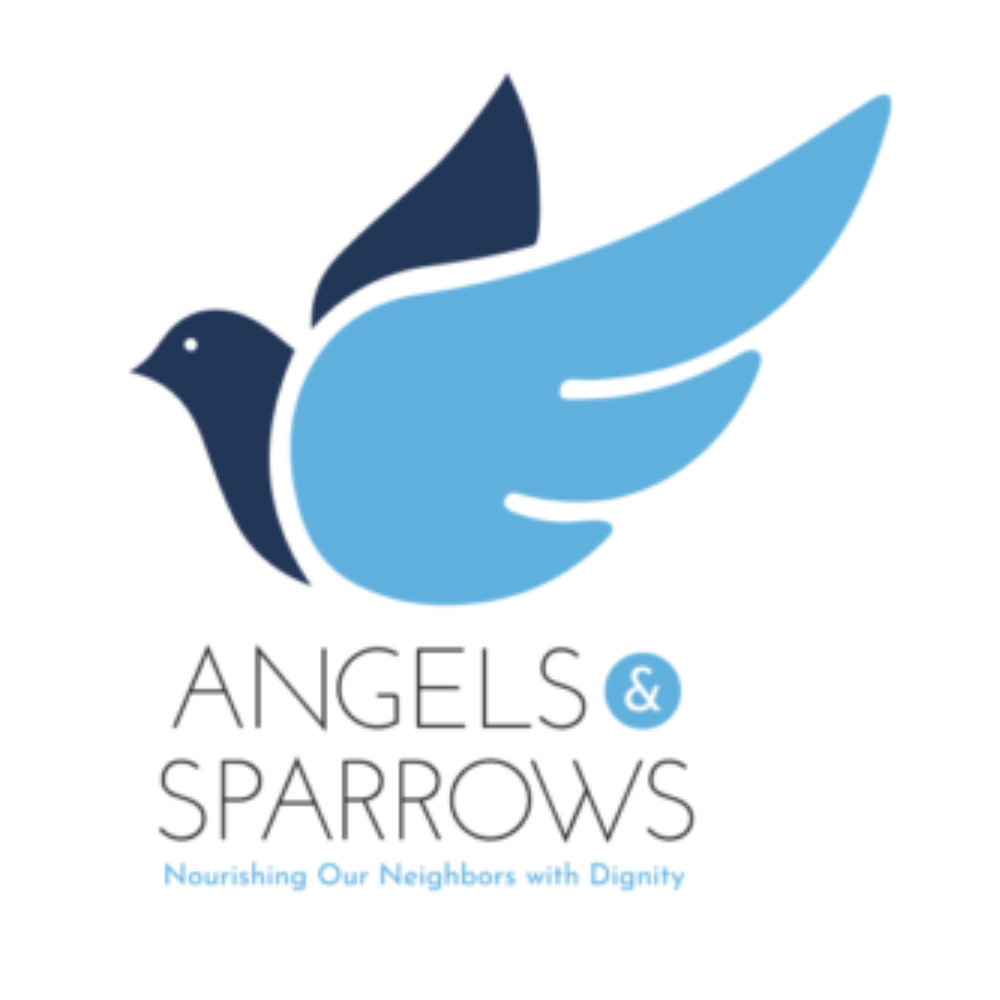 Angels & Sparrows logo: a dove with the words
