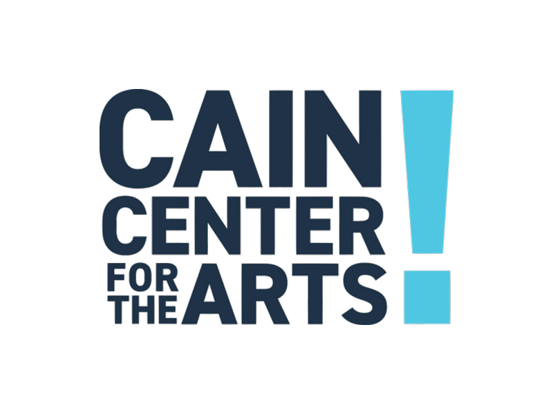 Logo for Cain Center for the Arts: It says CAIN CENTER FOR THE ARTS, with a cyan exclamation point.