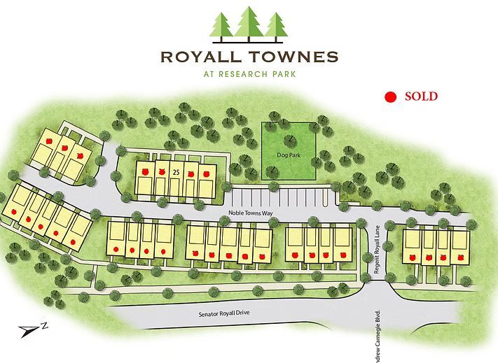 Royall Townes at Research Park: Site plan of townhomes, with a 
