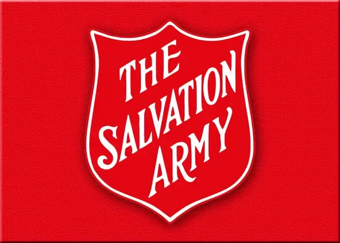 Red Salvation Army shield logo on a red background.