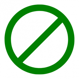 Green prohibition symbol: a circle with a diagonal slash.