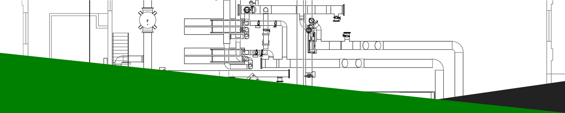 Black-and-white architectural floor plan with a green diagonal shape across the bottom