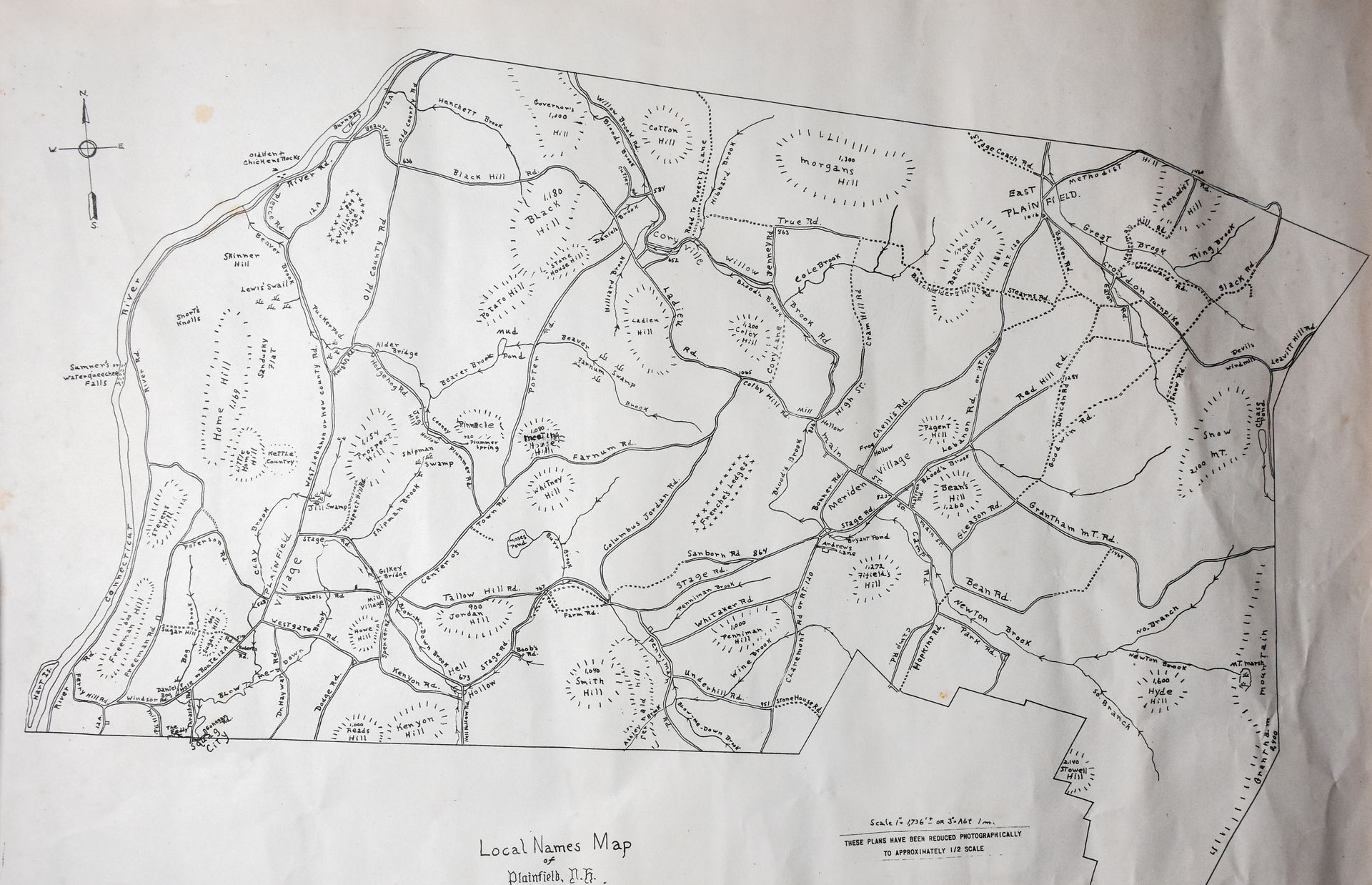 Map of the Town of Plainfield showing road and feature names.