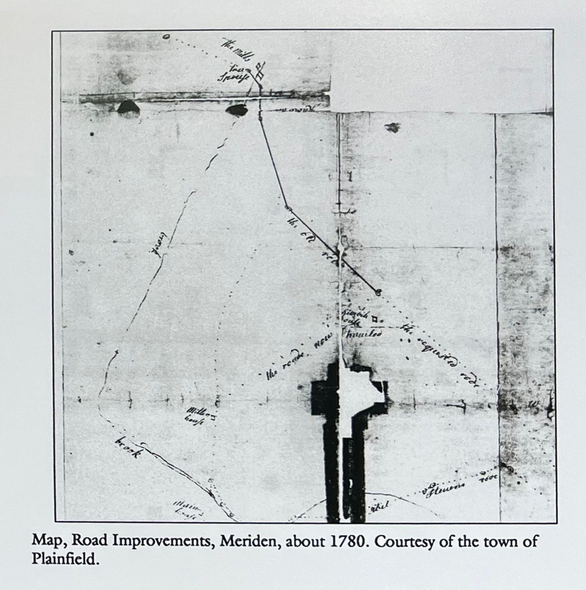 A map of road improvements in meriden about 1780