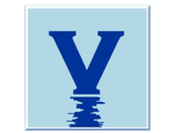 Blue "V" with water reflection, in a light blue square.