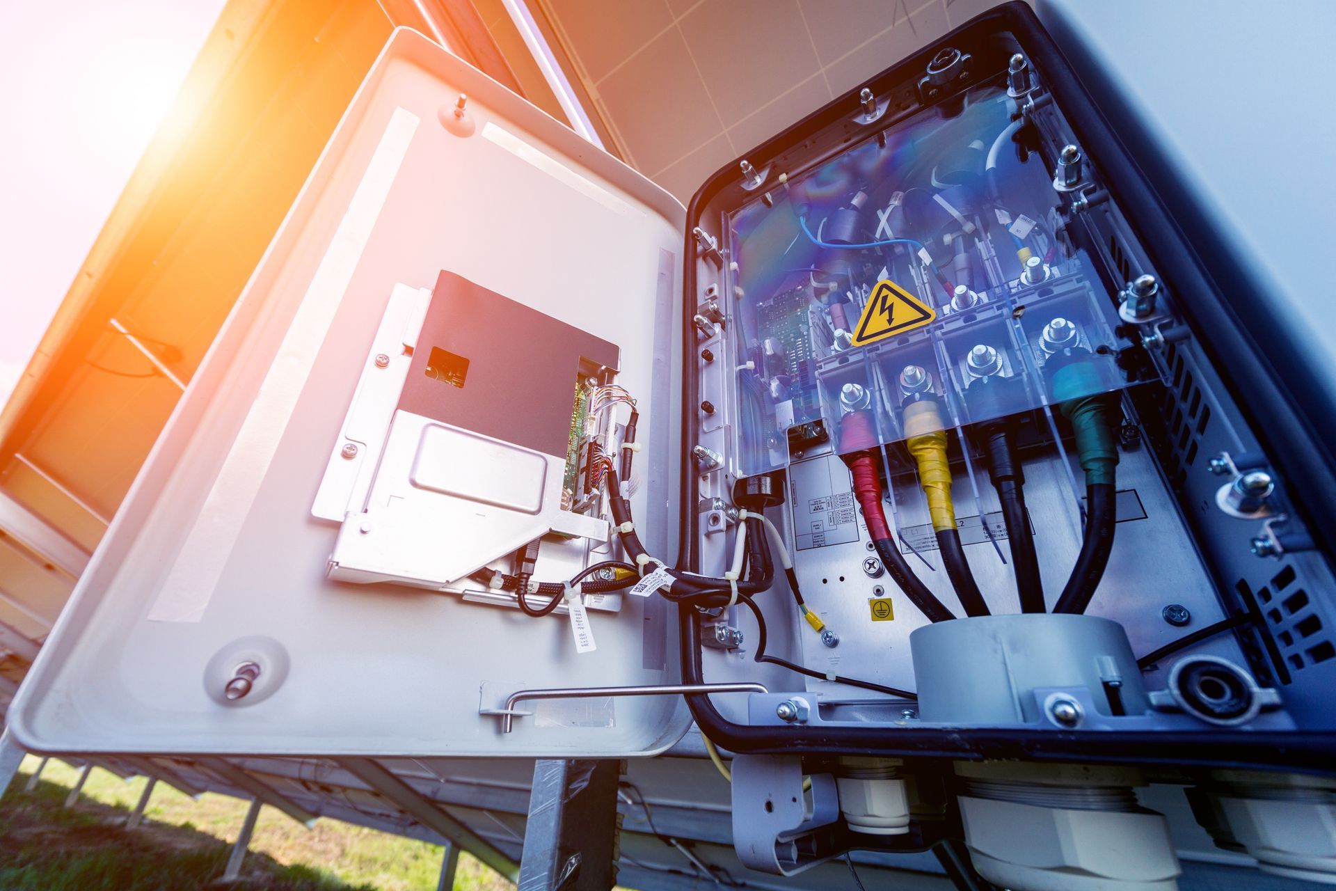 A close up of an electrical box with a lot of wires in it.