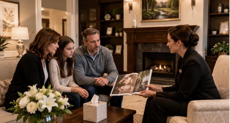Family meeting with a funeral director at funeral homes in Crystal Lake, IL.