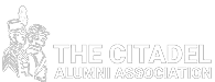 The Citadel Alumni Association logo with a faint cadet silhouette and white text on a light background