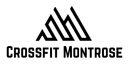 Black and white CrossFit Montrose logo with a mountain-like design above the text.