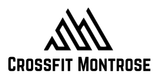 Black and white CrossFit Montrose logo with a mountain-like design above the text.