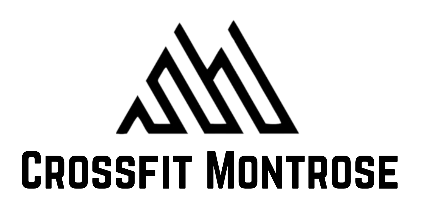 Black and white CrossFit Montrose logo with a mountain-like design above the text.