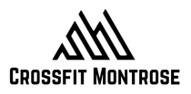 Black and white CrossFit Montrose logo with a mountain-like design above the text.