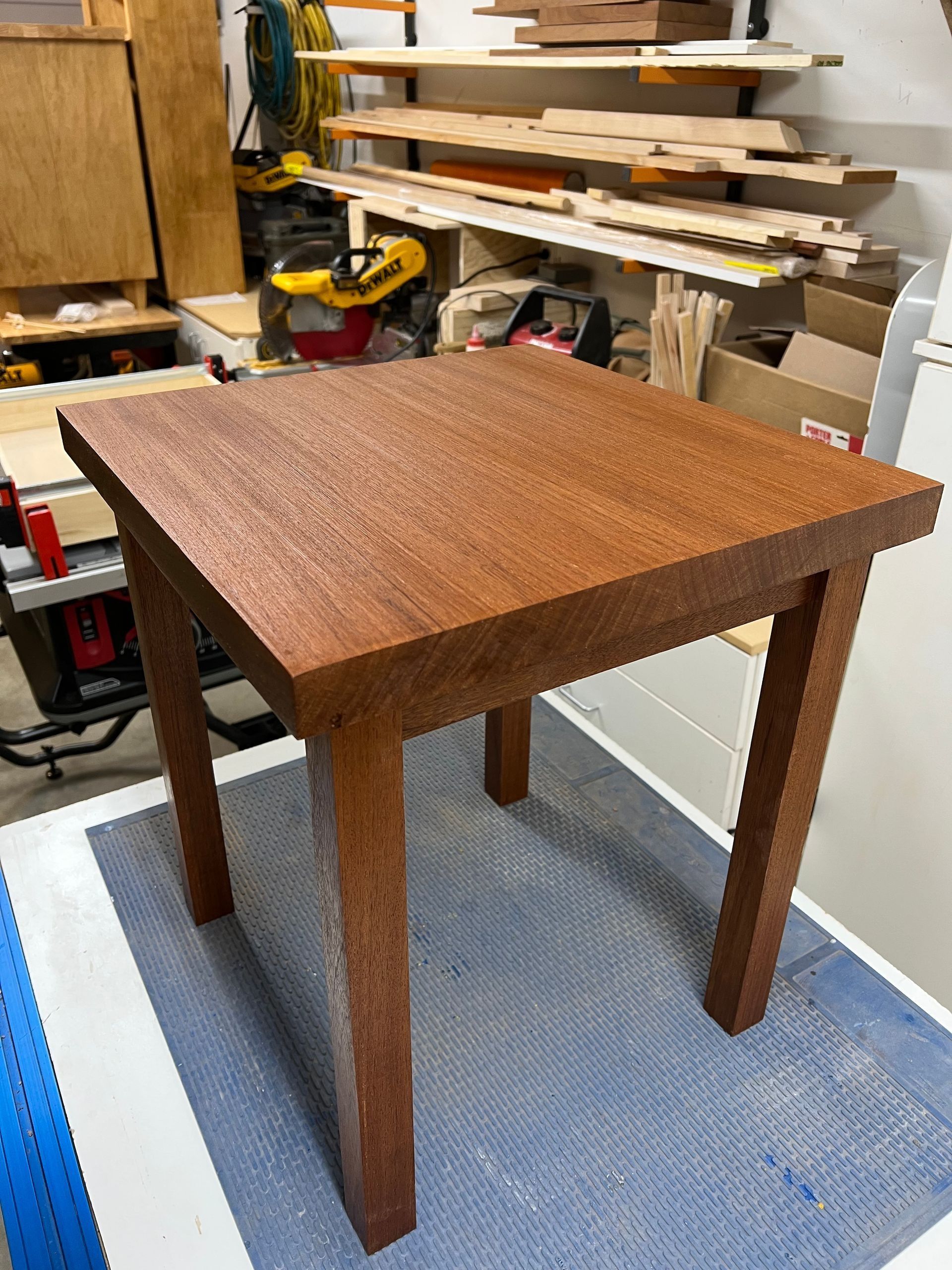 A small square wooden table.
