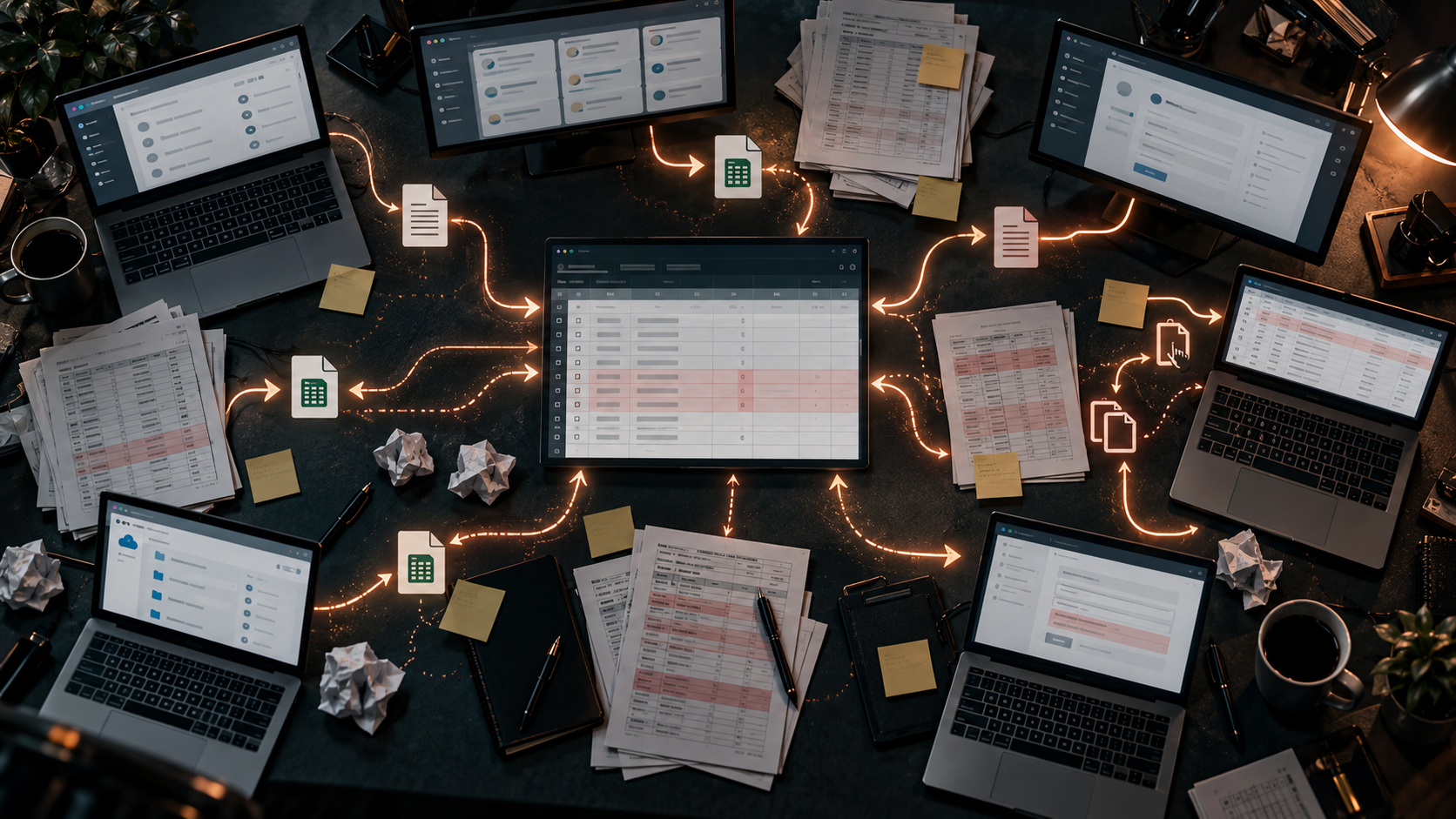 Disconnected business software tools creating duplicate data entry, spreadsheets, exports, and manual handoffs