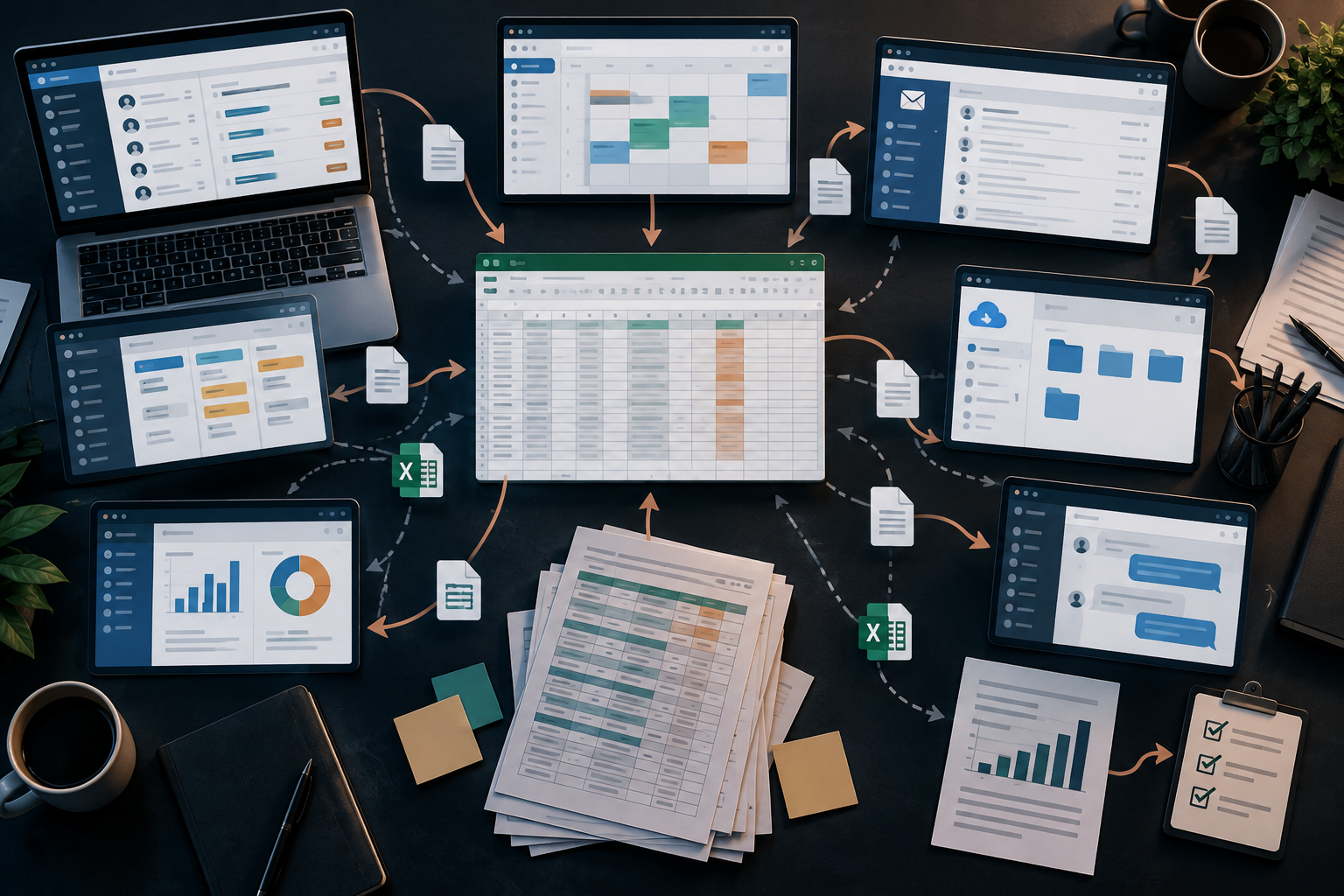 Spreadsheet workflow evolving into a structured business application with database, permissions, reporting, and integrations