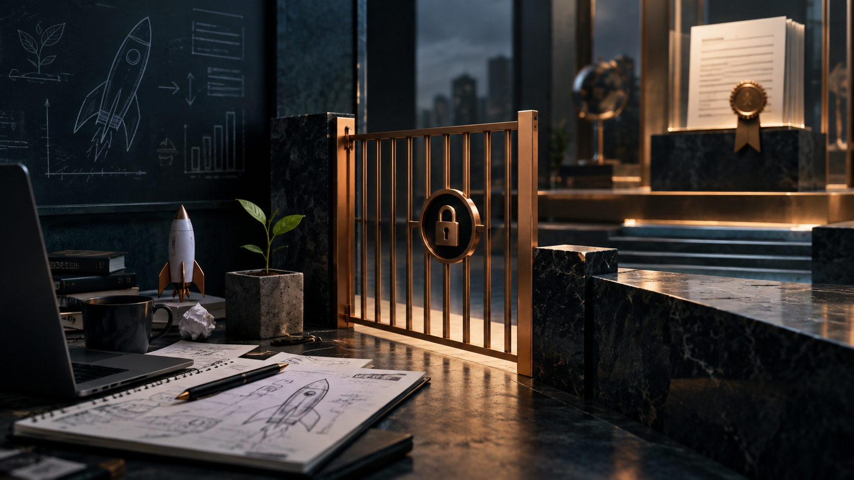 Early-stage startup workspace facing a locked funding opportunity despite signs of business growth a