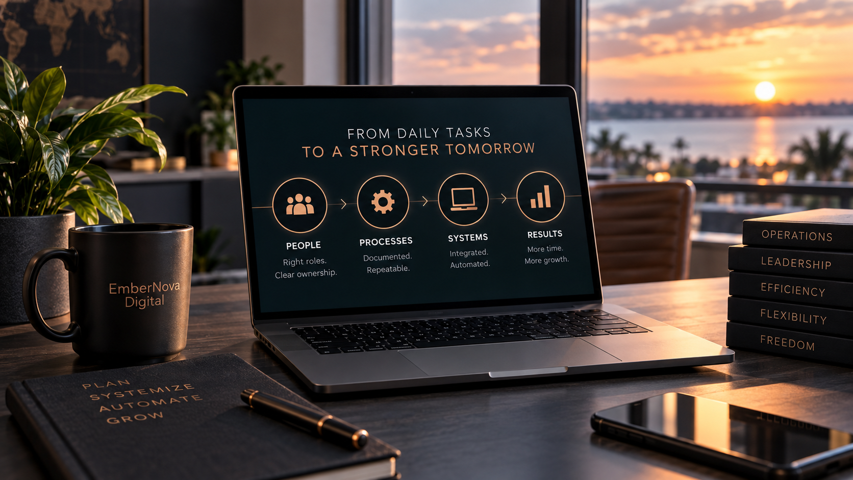 Business operating system connecting people, processes, systems, and growth without owner bottleneck