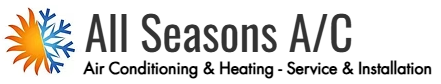 All Seasons A/C logo with blue and orange sun icon and heating, cooling service text