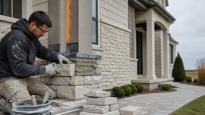 Stone Veneer being applied in Dublin, OH