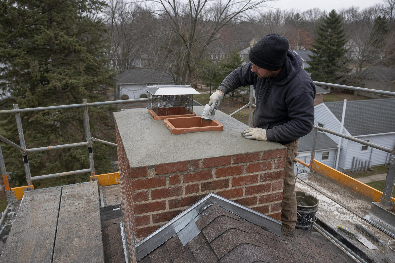 Chimney being repaired in Dublin, OH
