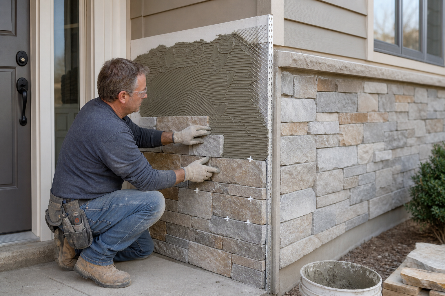Stone Veneer being added to a home in Dublin, OH