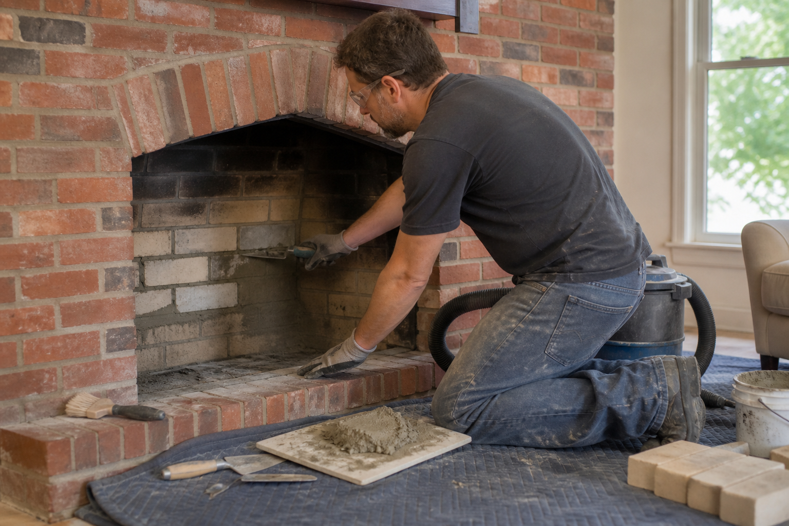 Fireplace Masonry being Repaired in Dublin, OH