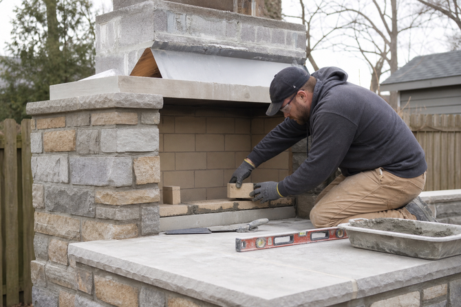 Outdoor Masonry Fireplace being constructed in Dublin, OH