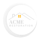 Logo for ACME Restoration: white circular background, house outline,