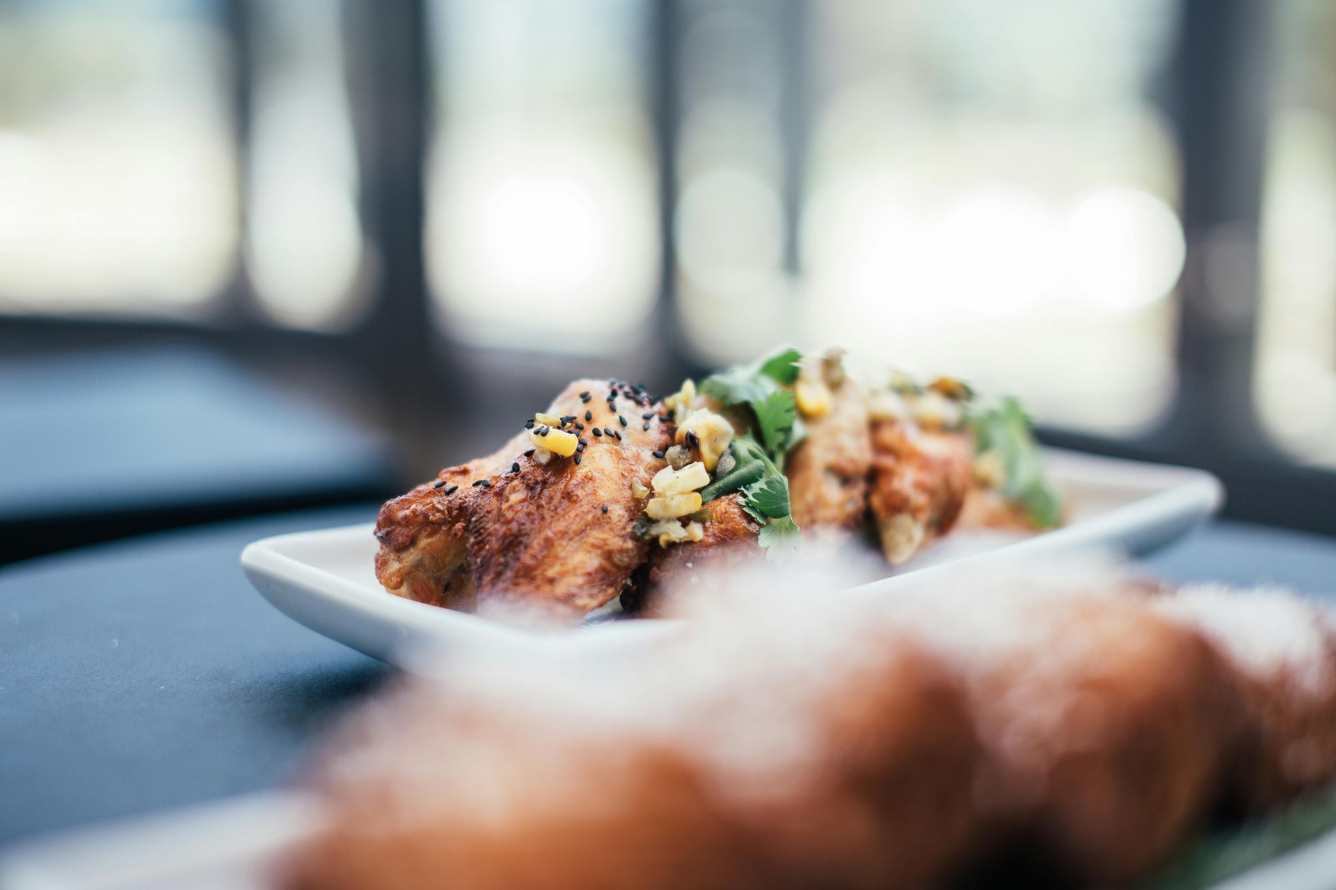 A close up of a plate of food on a table.