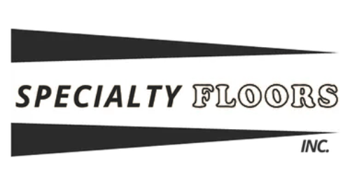 Logo for Specialty Floors, Inc., with black text and angled trapezoid shapes.