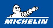 Michelin logo: white Bibendum mascot on blue background above white MICHELIN text