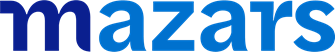 A blue mazars logo on a white background