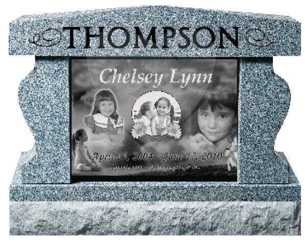 Granite memorial headstone with Thompson name and a photo plaque for Chelsey Lynn