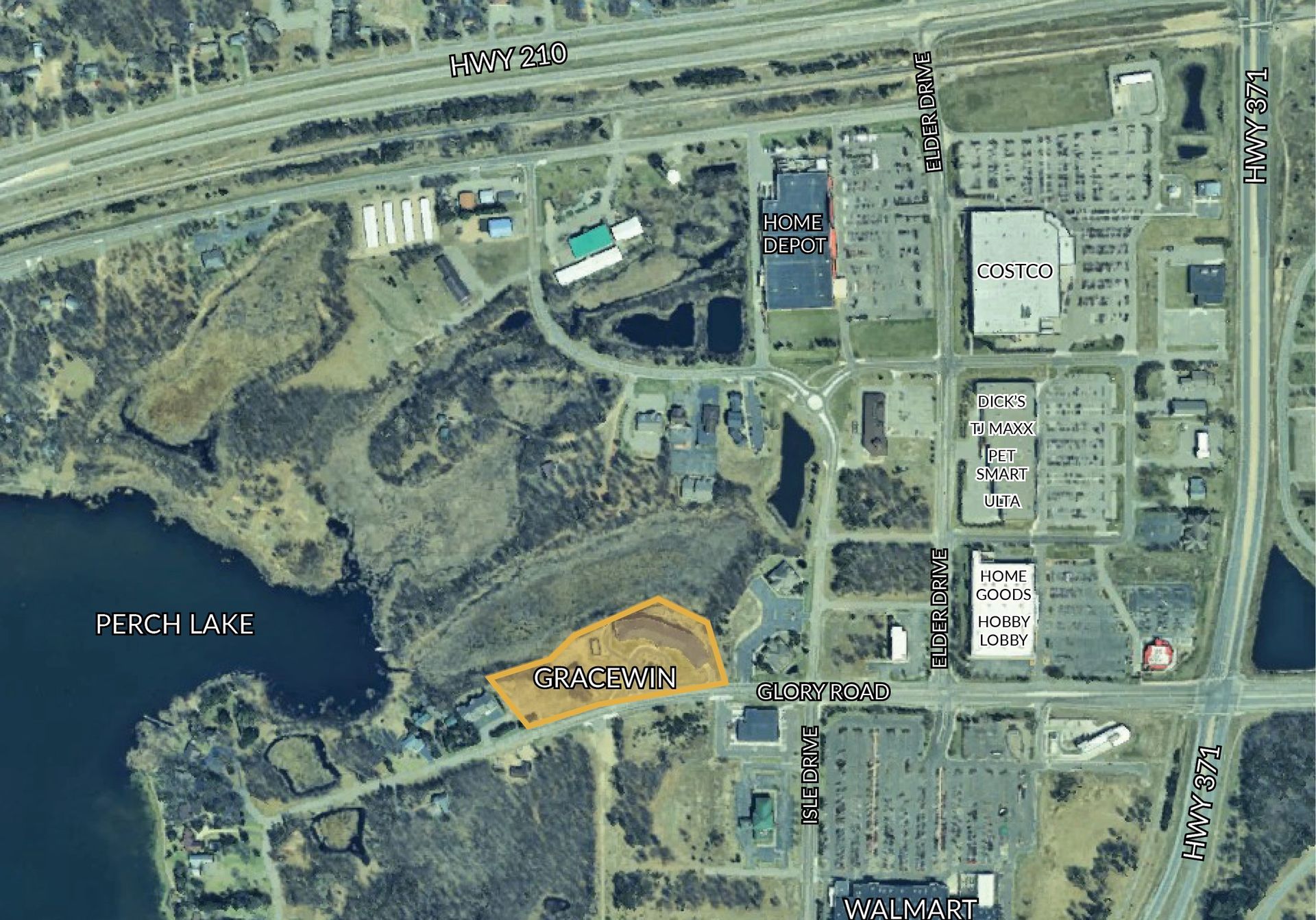 (click to enlarge in new window) An aerial view of Gracewin's location, in close proximity to a lake and shopping areas