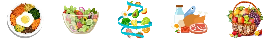 There are many different types of food on a white background.
