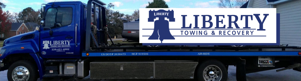 Blue tow truck with