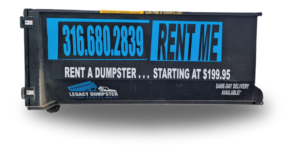 A dumpster that says rent me on it