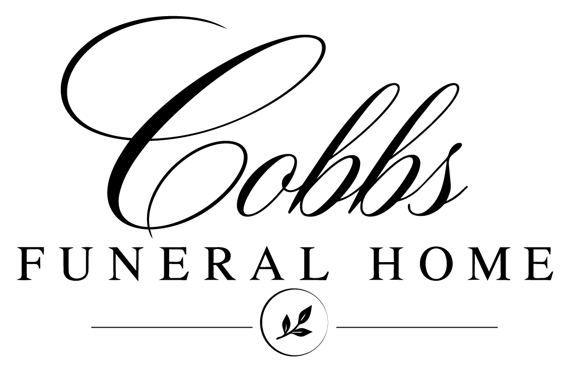 Cobb's Funeral Home logo in black script with a floral emblem on a white background