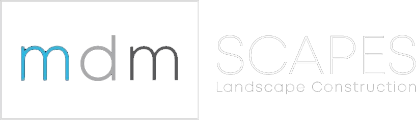 A logo for a company called mdm scapes landscape construction