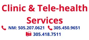 Clinic & Tele-health Services contact info with phone numbers on white background