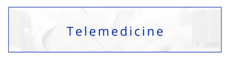 Blue “Telemedicine” text centered on a white banner with a thin blue border.