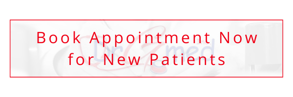Red-bordered banner reading “Book Appointment Now for New Patients” in pink text on white background